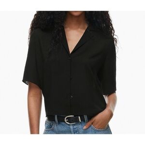 ARITZIA WILFRED Beso Sheer Button-Up Crepe Blouse in Black